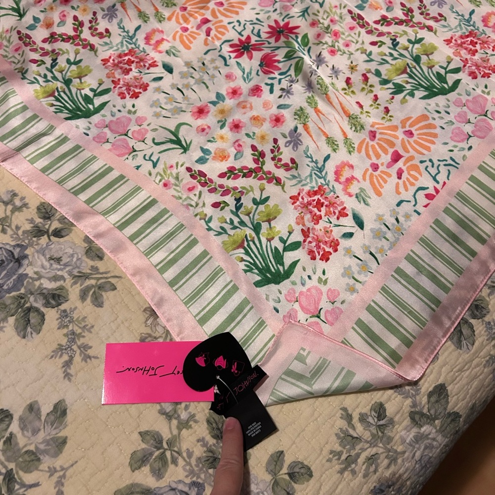 Betsey Johnson Pink Floral Silk Scarf - Picture 3 of 4